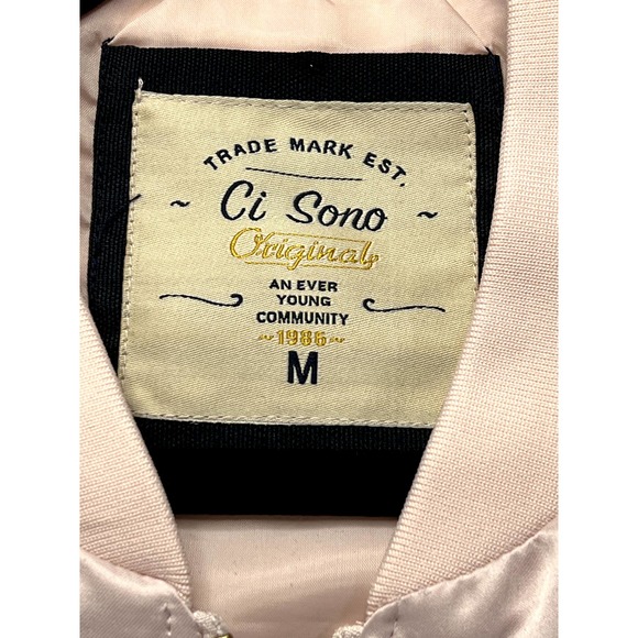 Ci Sono Womens Bomber Jacket Size Medium M Embroidered Pink Satin Coat - Picture 3 of 10